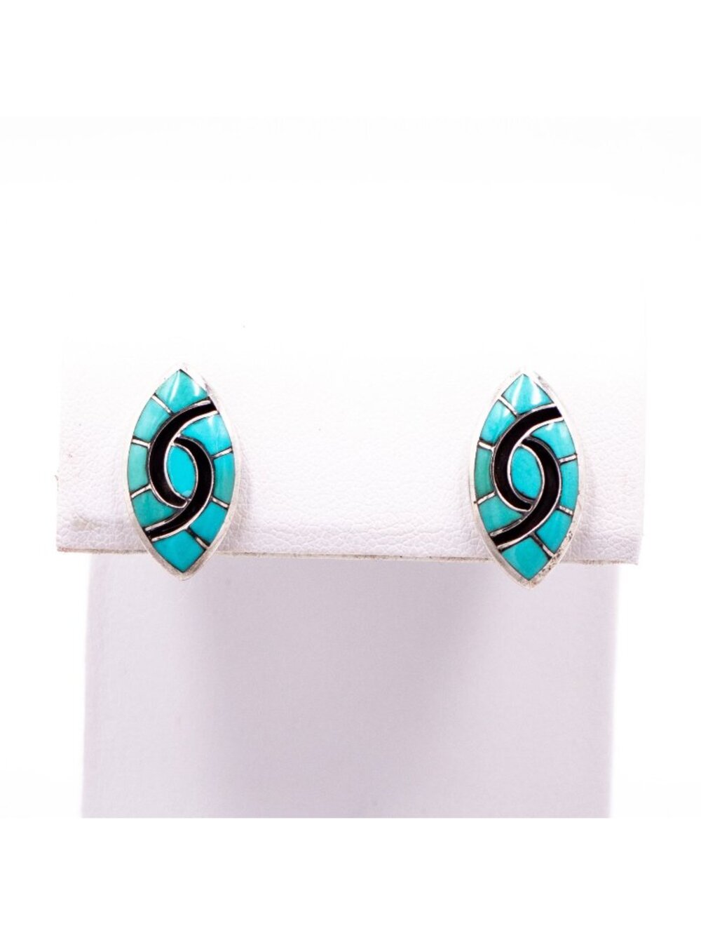 Native American Sterling Silver Turquoise Inlay Marquise Stud Earrings
